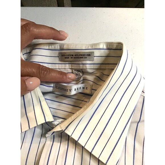GEOFFREY BEENE-MEN STRIPED WHITE/BLUE LONG SLEEVE BUTTON-DOWN SHIRT SIZE NECK 17 - Picture 3 of 6